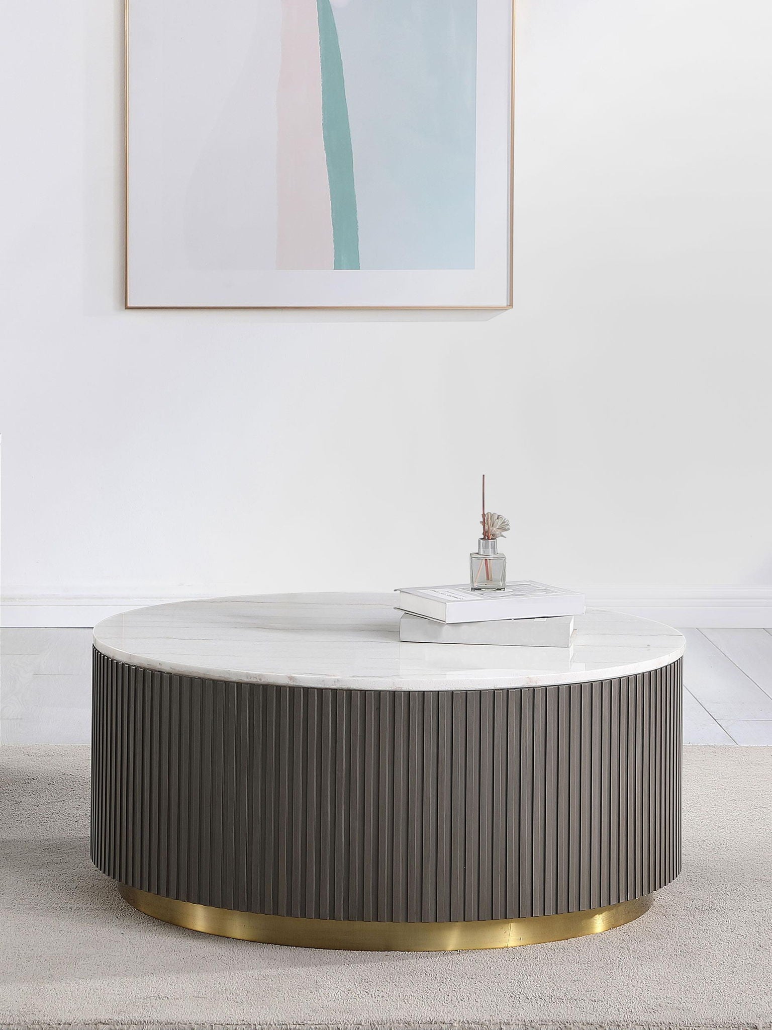 Jason Round White Marble Top Coffee Table Charcoal