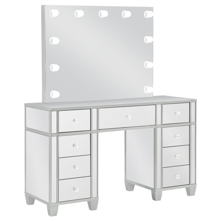Coaster Fine Furniture Allora - 9-Drawer Vanity Set With Lighting - Metallic Silver | Meri Furniture