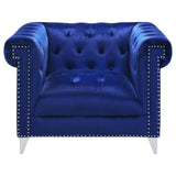 Bleker - Upholstered Tuxedo Arm Tufted Accent Chair - Blue