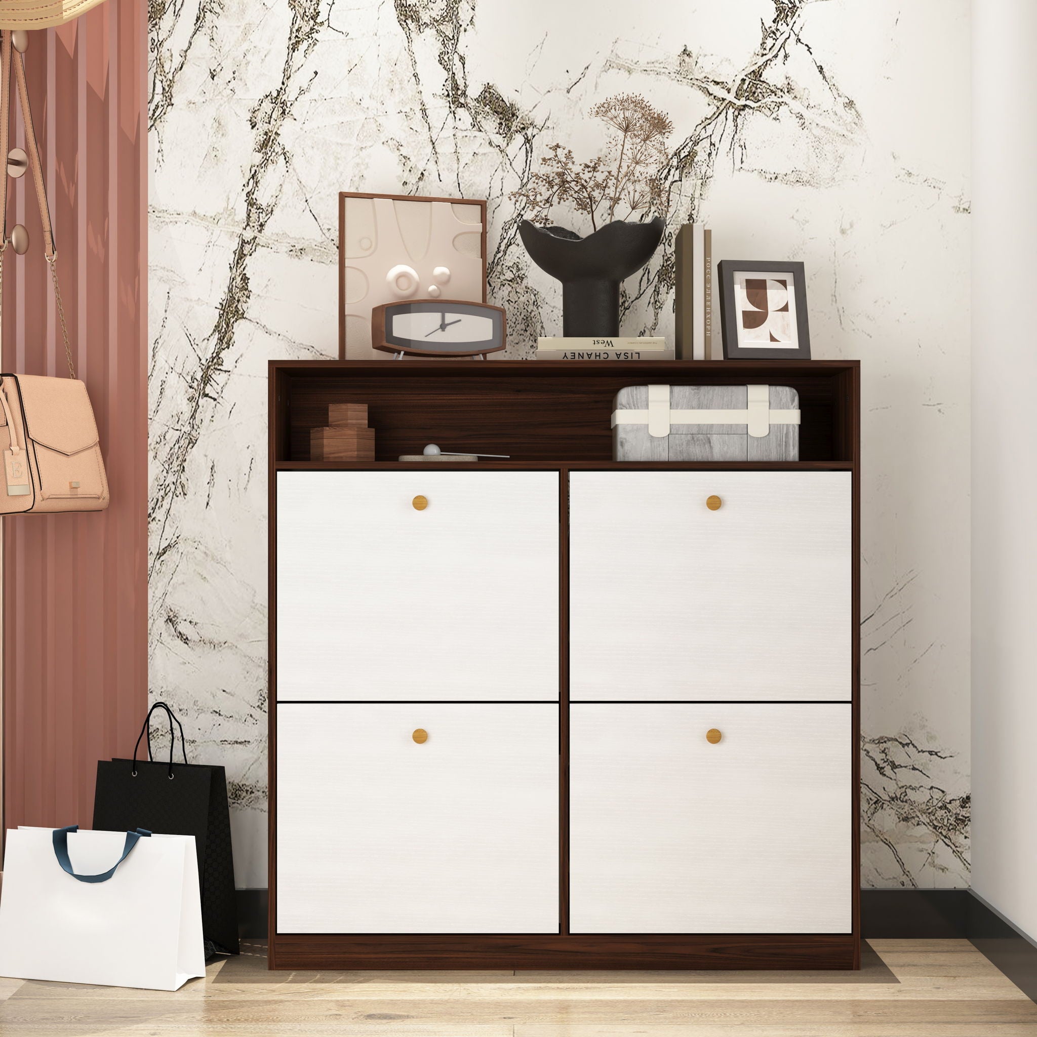 Modern Freestanding Shoe Storage Cabinet With 4 Flip Drawers