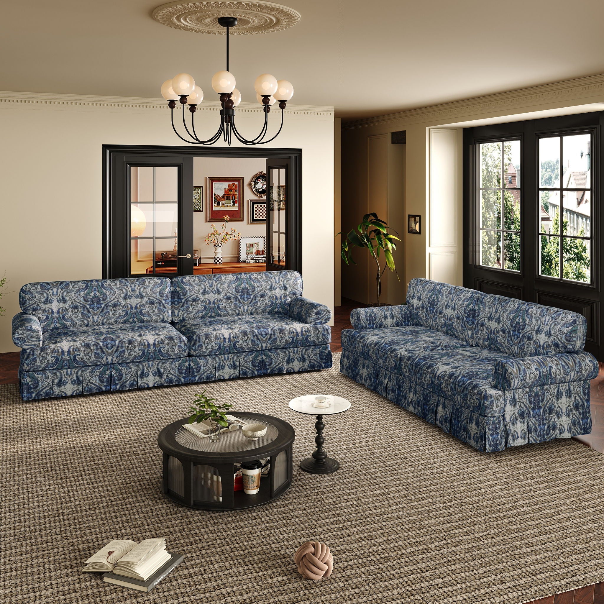 Luxuriously Comfortable Cloud Couch With Elegant Rolled Arms & Pleated Skirt Design
