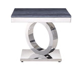 ACME Zasir - End Table - Gray Printed Faux Marble & Mirrored Silver Finish | Meri Furniture