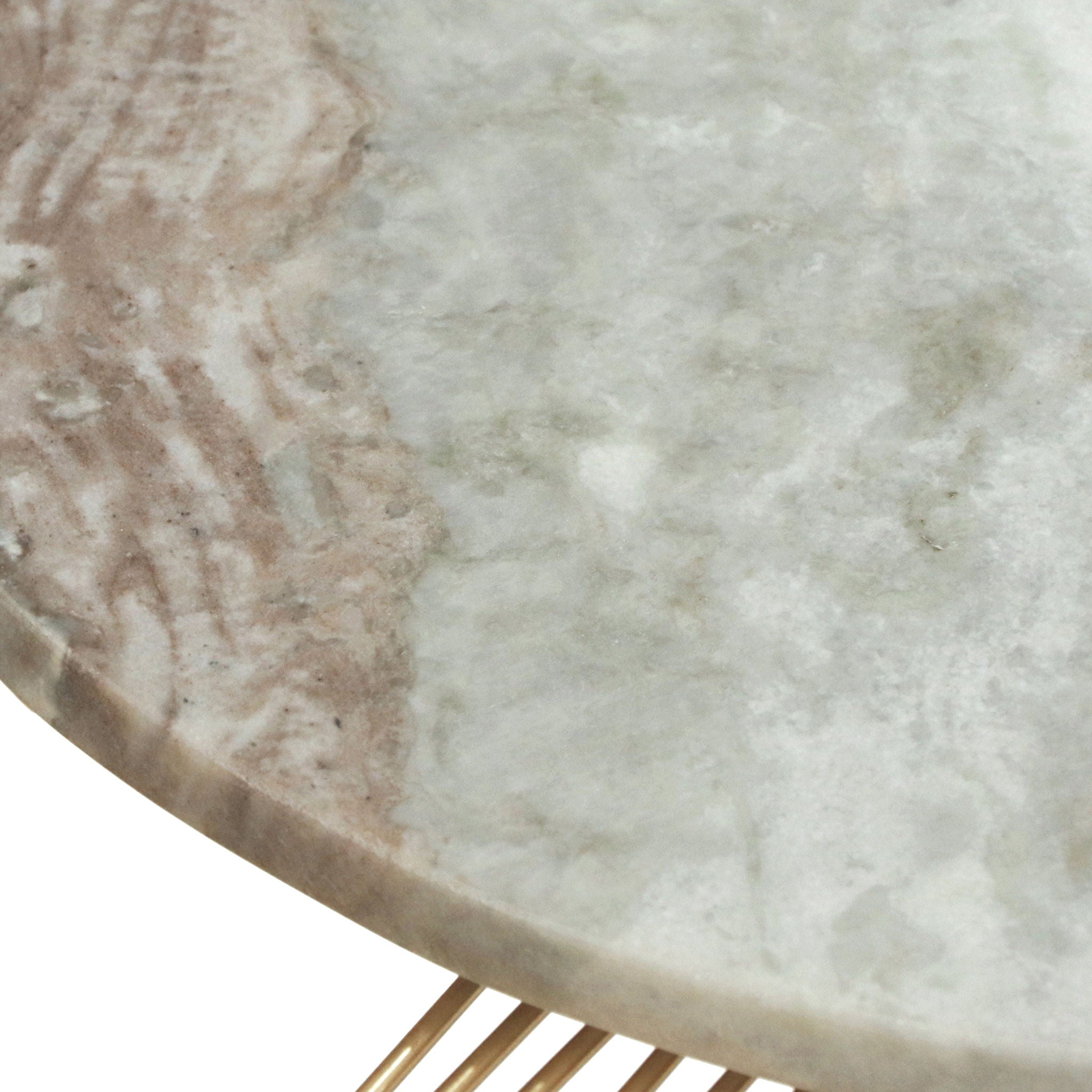 Round Table With Marble Top And Metal Base - Gold / Natural