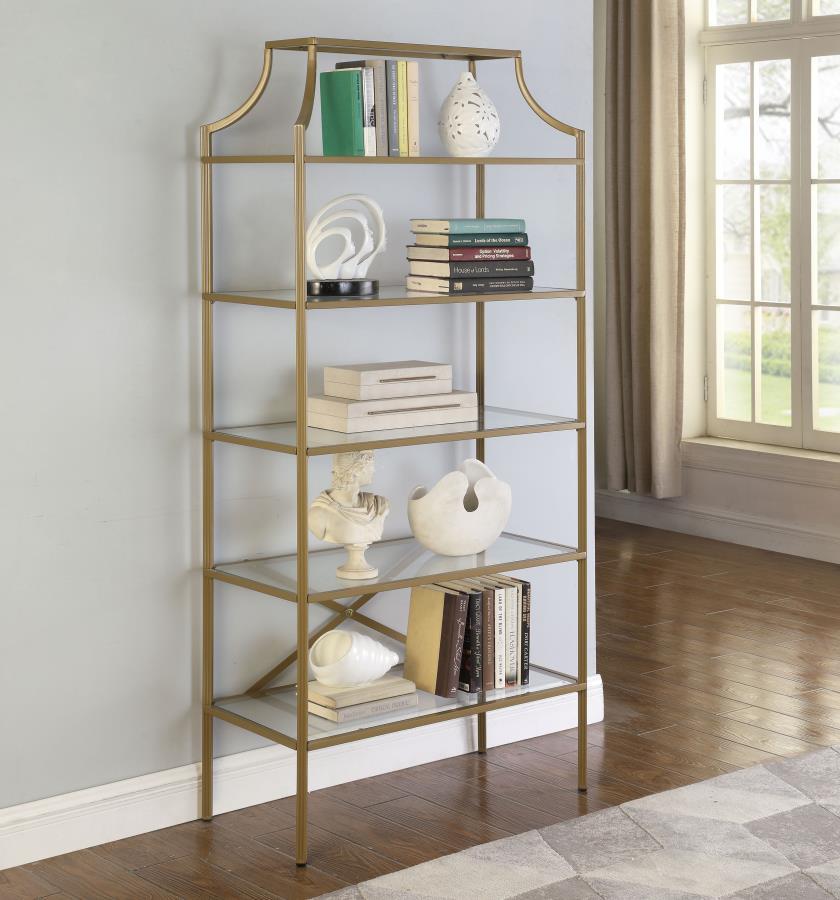 Serena - 5-Shelf Glass Bookshelf - Gold