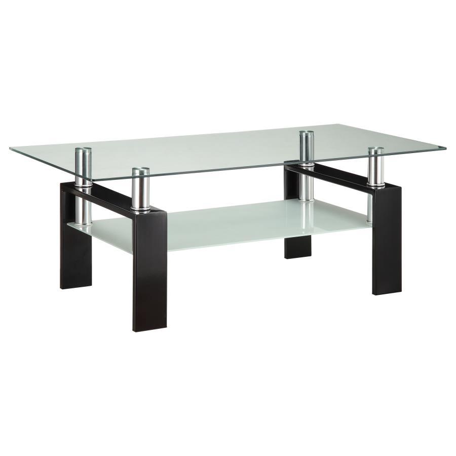 Coaster Fine Furniture Dyer - 1-Shelf Rectangular Glass Top Coffee Table - Black | Meri Furniture