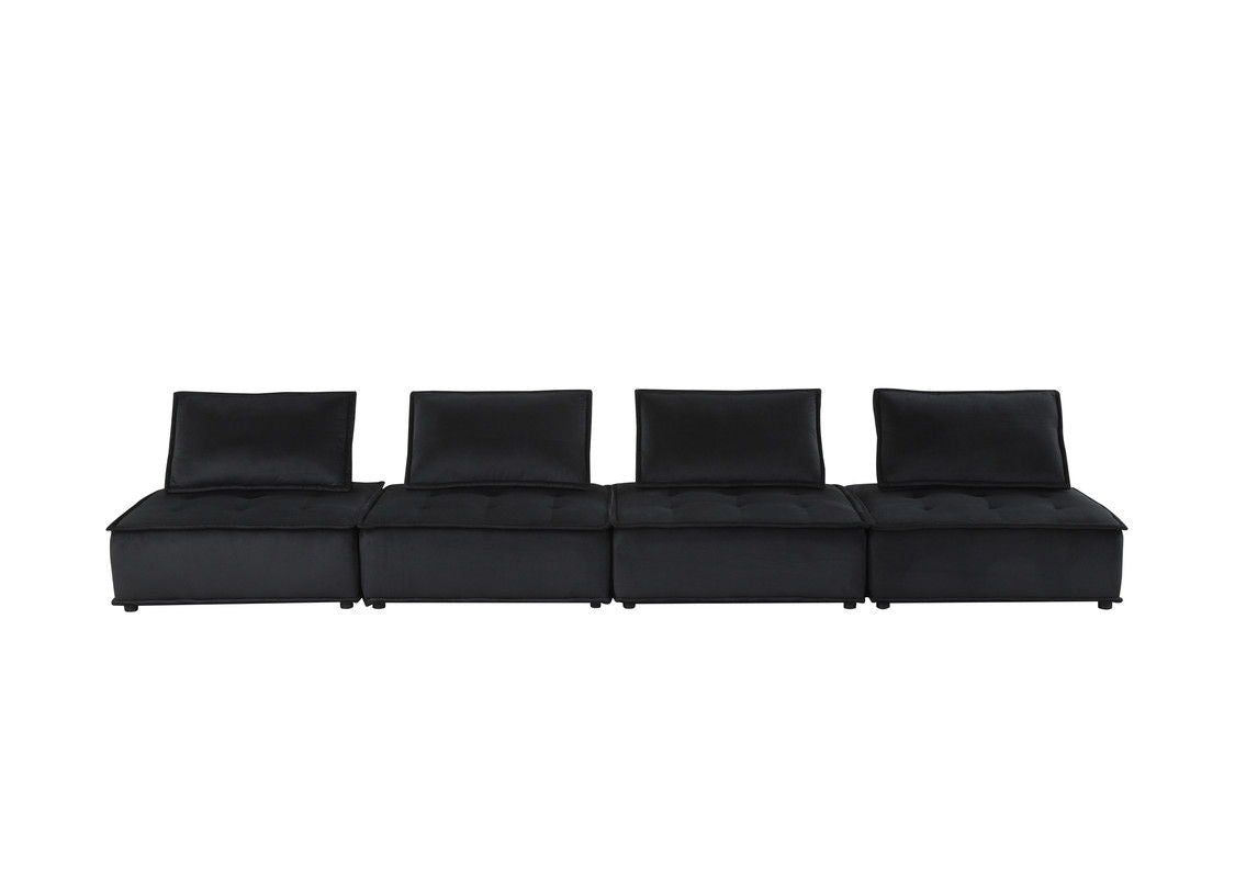 Anna 120"W Black Velvet 4 Pc Sectional Sofa