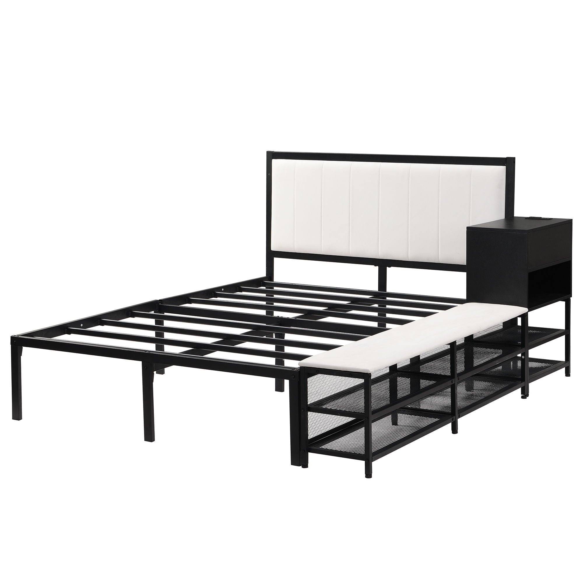 Platform Bed With 2 Tier Storage Shelves, Storage Cabinet