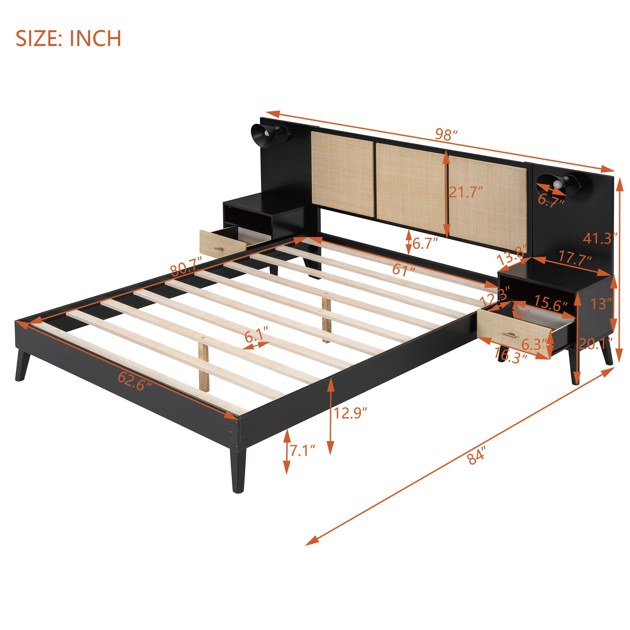 Bed Frame With 2 Nightstands Elegant Design With Lamps