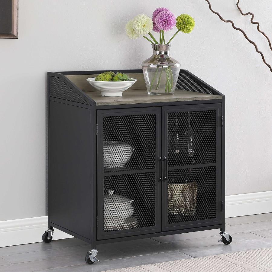 Coaster Fine Furniture Arlette - 2 Door Mobile Home Bar Wine Cabinet - Sandy Black | Meri Furniture