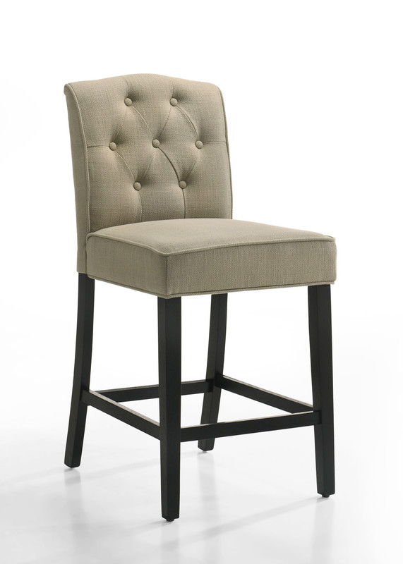 Jasper 5Pc 47" Round Ebony Black Pedestal Counter Height Set with Beige Upholstered Chairs