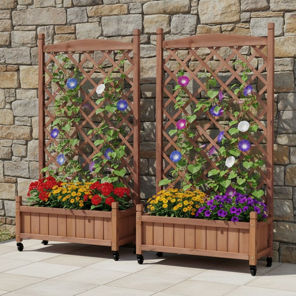 Raised Garden Bed With Trellis 2 Pack, Outdoor Planter Box & Plant Stand With Climbing Racks - Brown