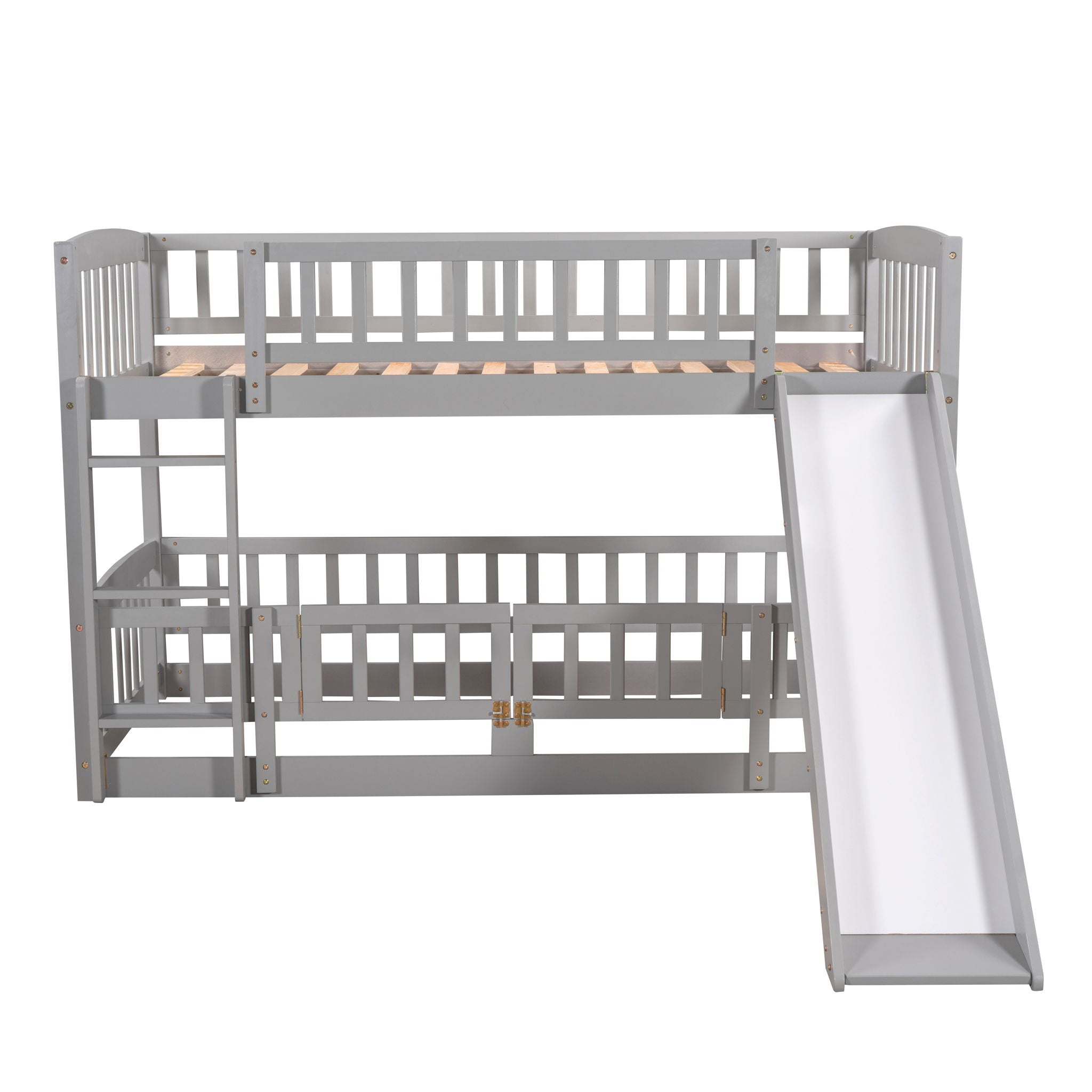 Low Bunk Bed With Slide, Fence And Ladder