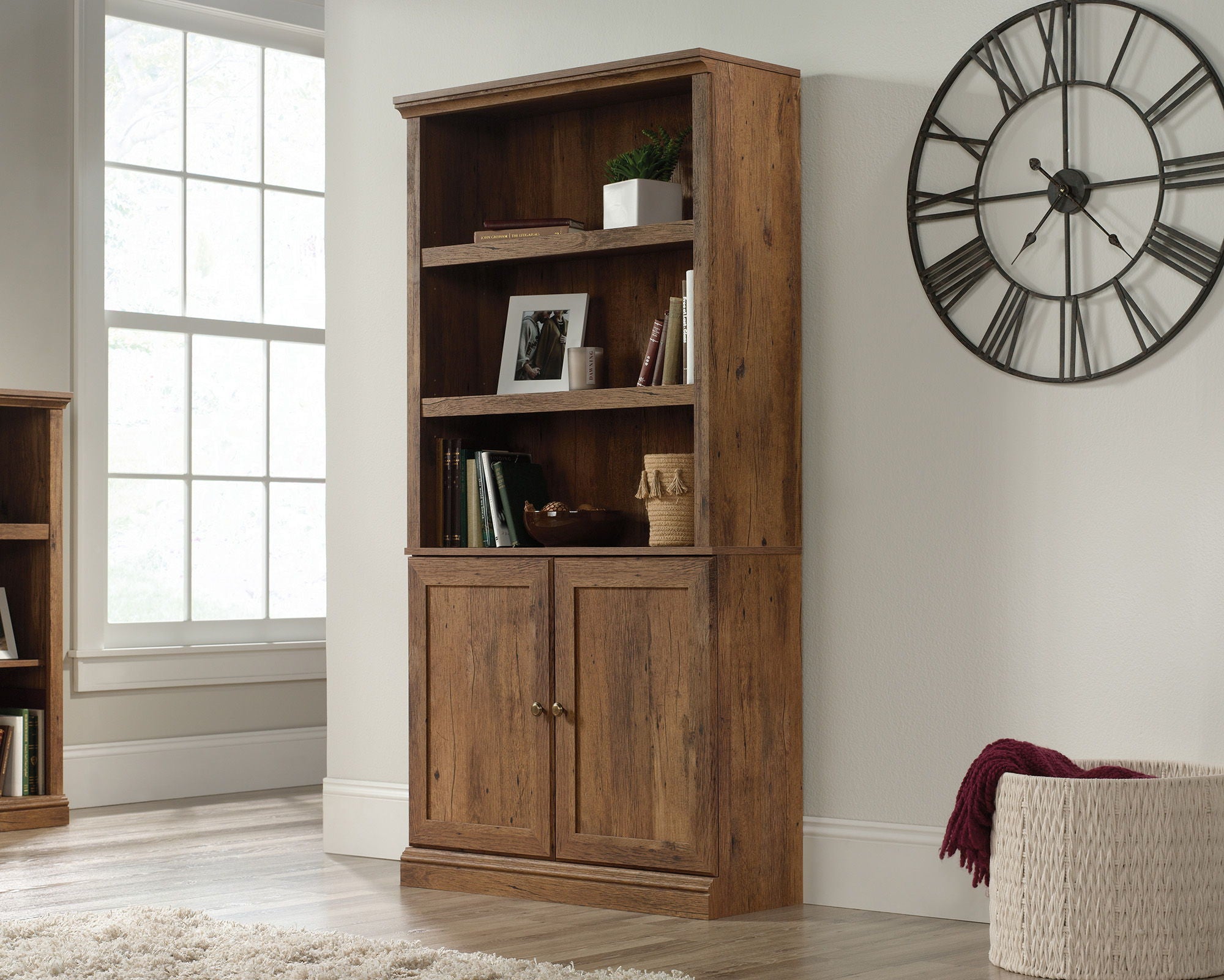 Farmhouse Style 5-Shelf 2-Door Bookcase