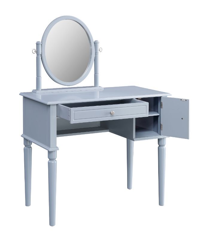 ACME Rabila - Vanity Desk - Cream Fabric & Gray Finish | Meri Furniture