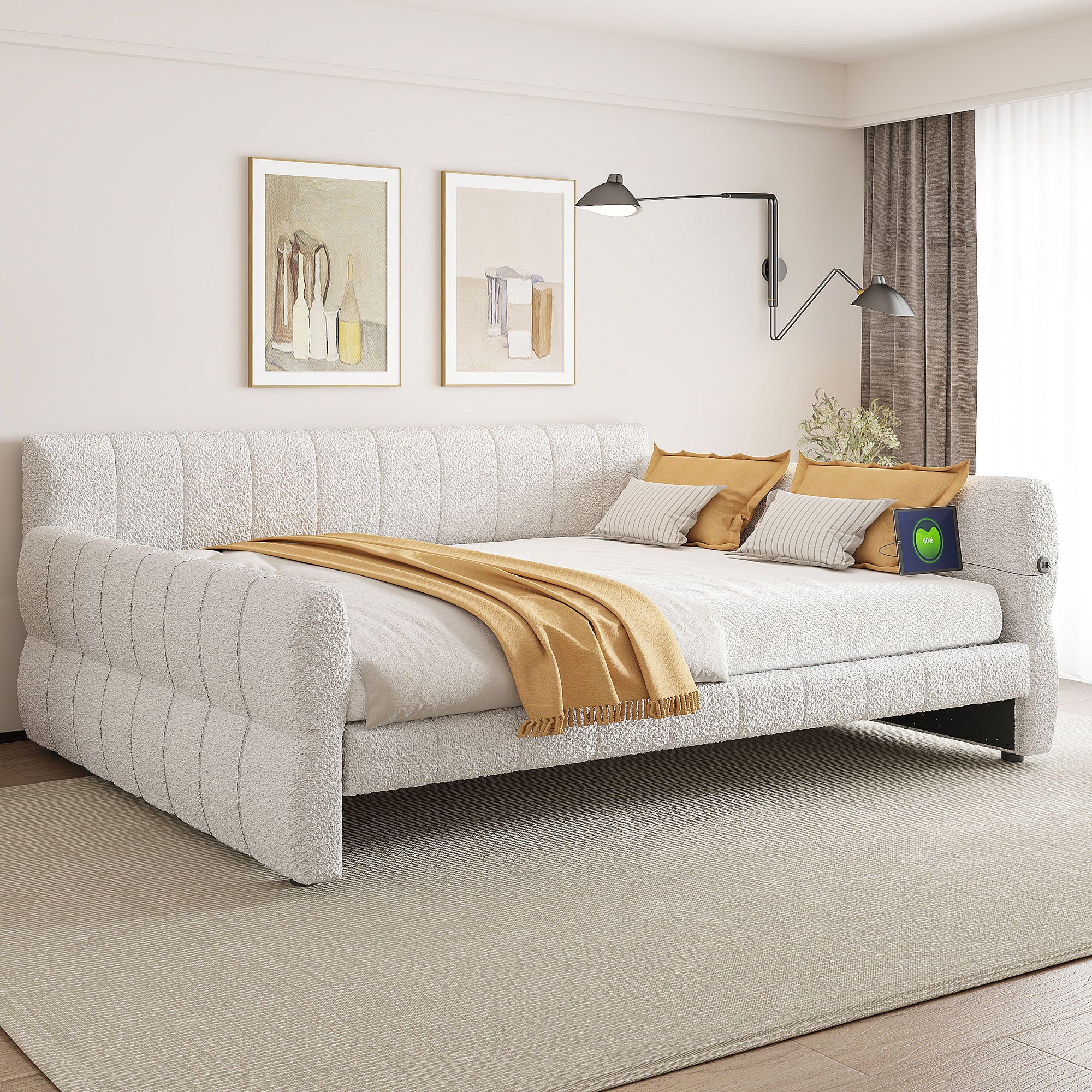 Upholstered Platform Bed With USB Charging