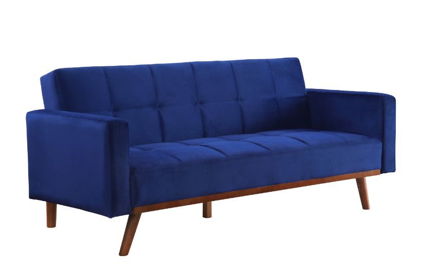 ACME Tanitha - Futon - Blue Velvet & Natural Finish | Meri Furniture