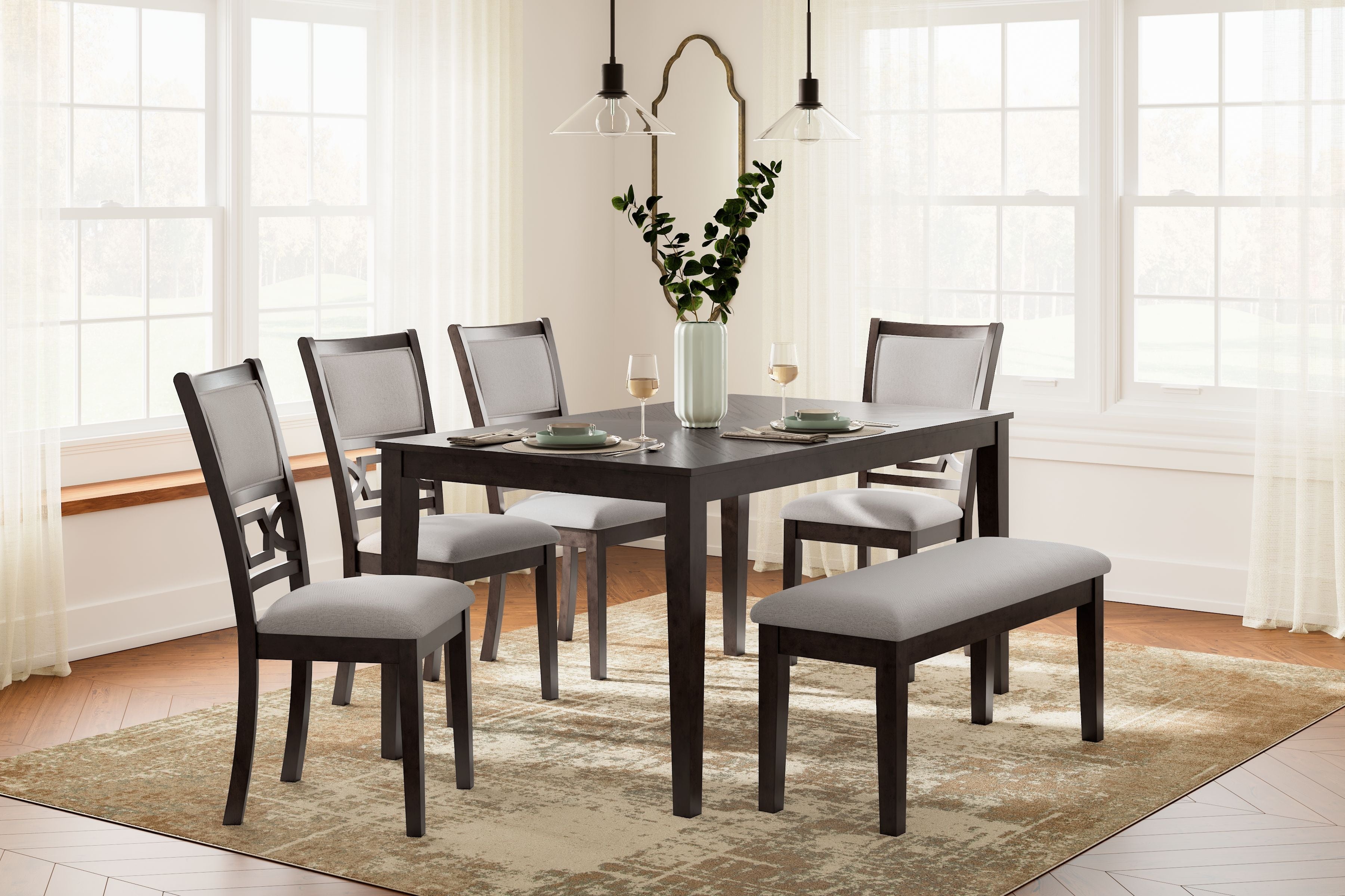Signature Design by Ashley® Langwest - Brown - Dining Room Table Set (Set of 6) | Meri Furniture