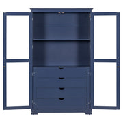 Kitchen Pantry, Freestanding Kitchen Storage Cabinet Display Cabinet With Glass Doors And 4 Built In Drawers For Living Room, Home Office - Blue