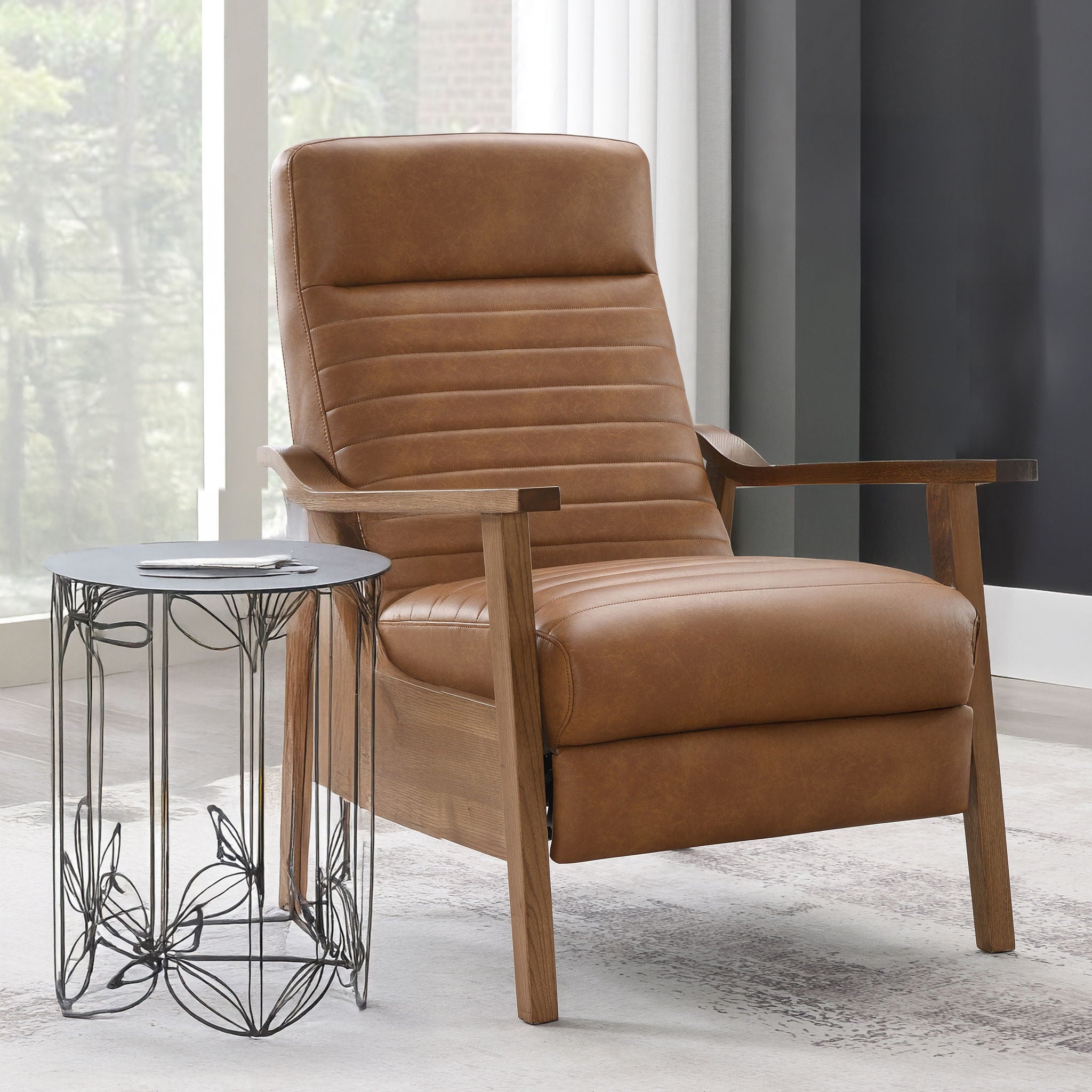 Asher - Modern Push Back Recliner With Wood Arms