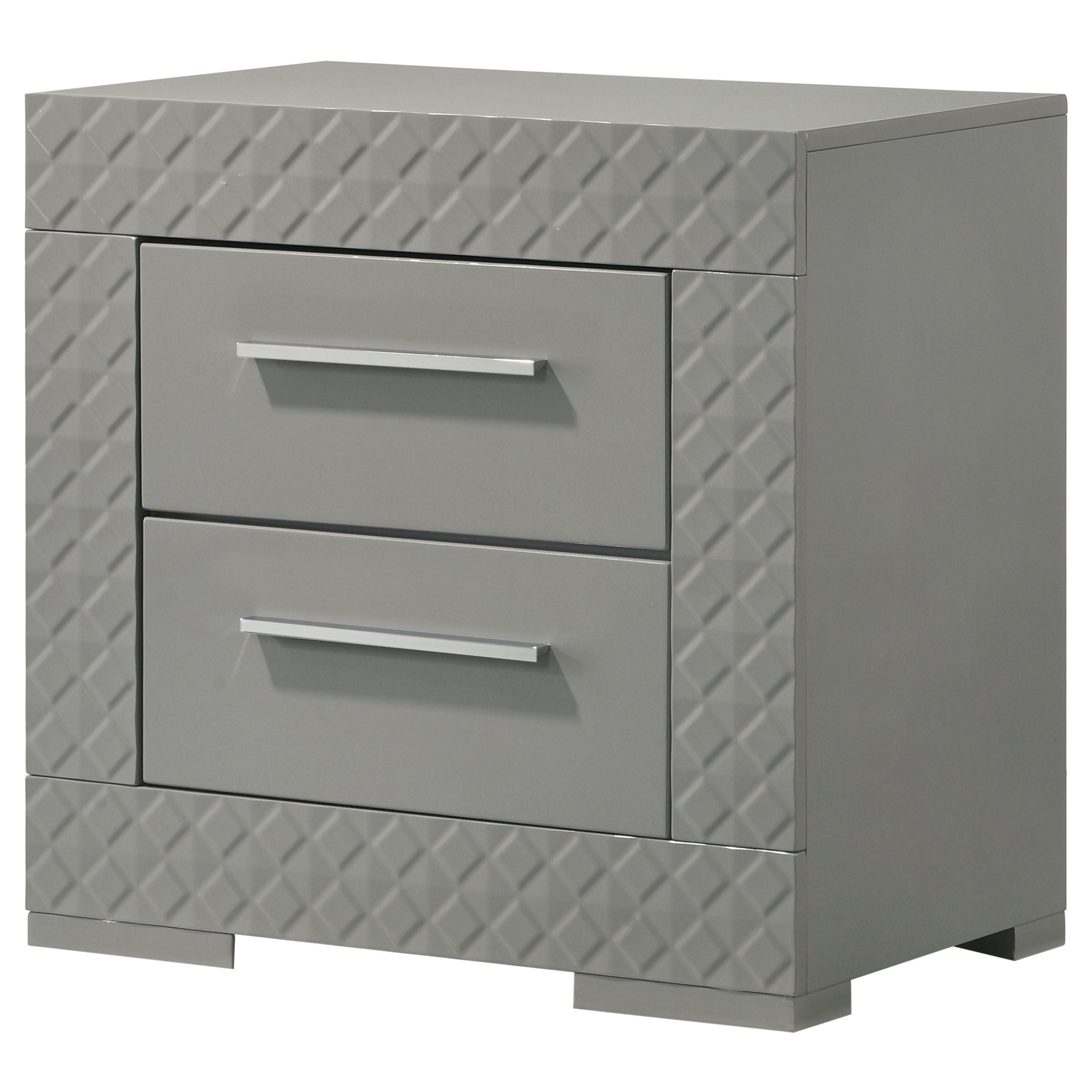 Coaster Fine Furniture Ives - 2-Drawer Nightstand Bedside Table - Gray High Gloss | Meri Furniture