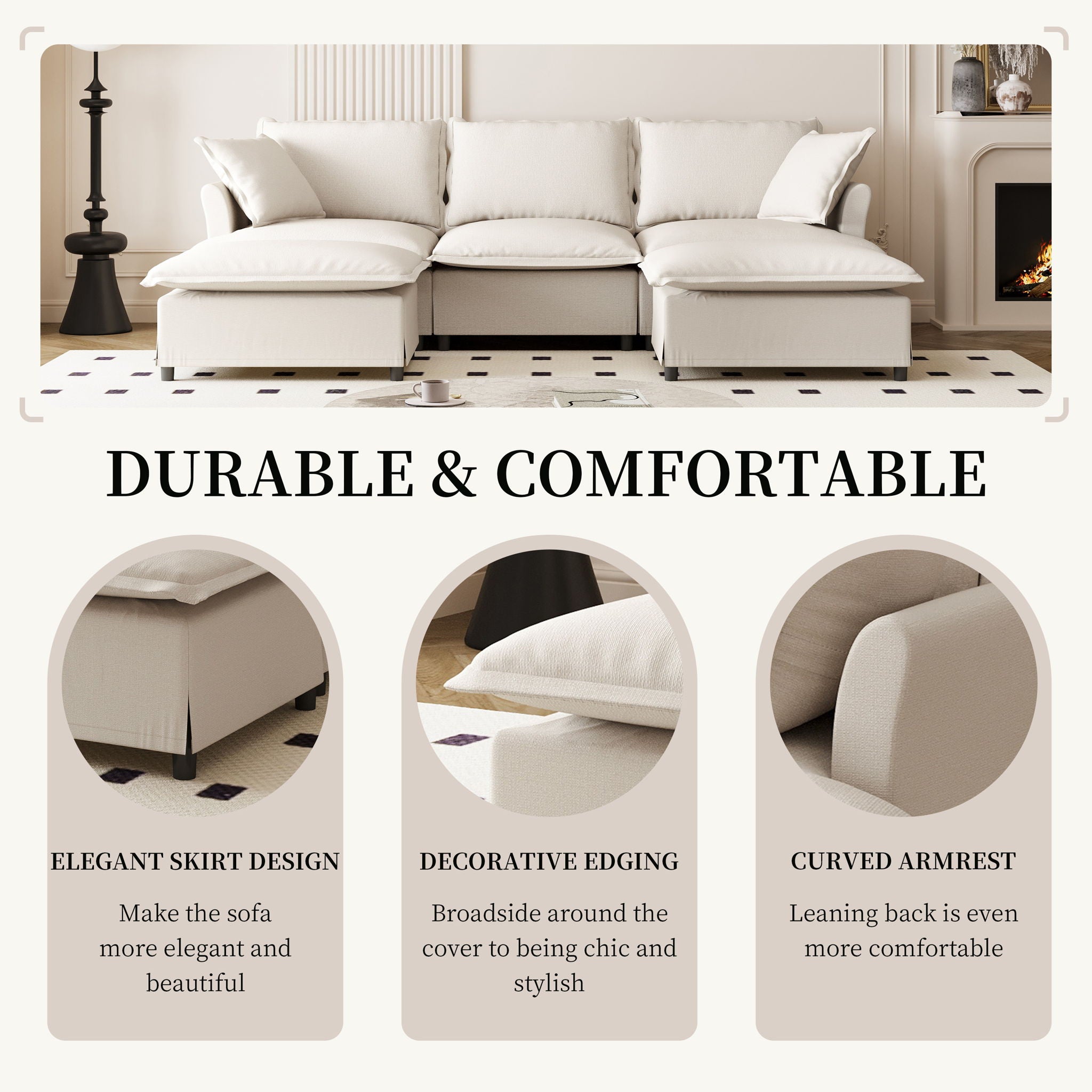 Sectional Sofa With Ottoman Cloud Couch Set With Throw Pillows, Free Combination