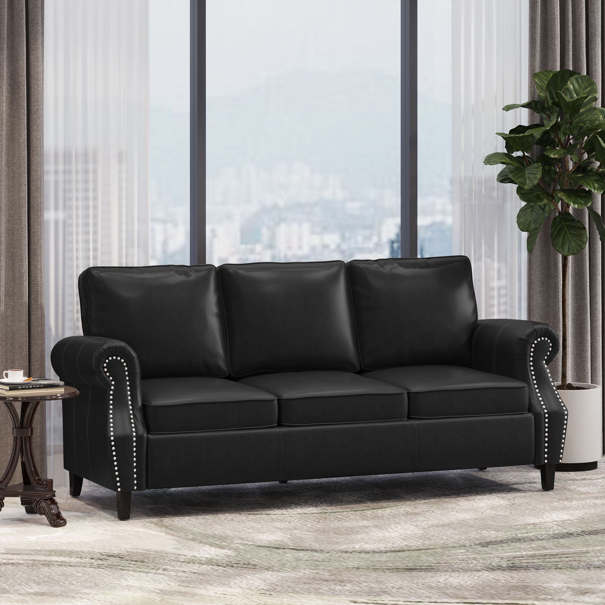 Contemporary 3 Seater Sofa With Nailhead Trim