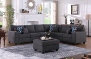 Cooper 125"W Dark Gray Linen 7Pc Reversible L-Shape Sectional Sofa with Ottoman and Cupholder