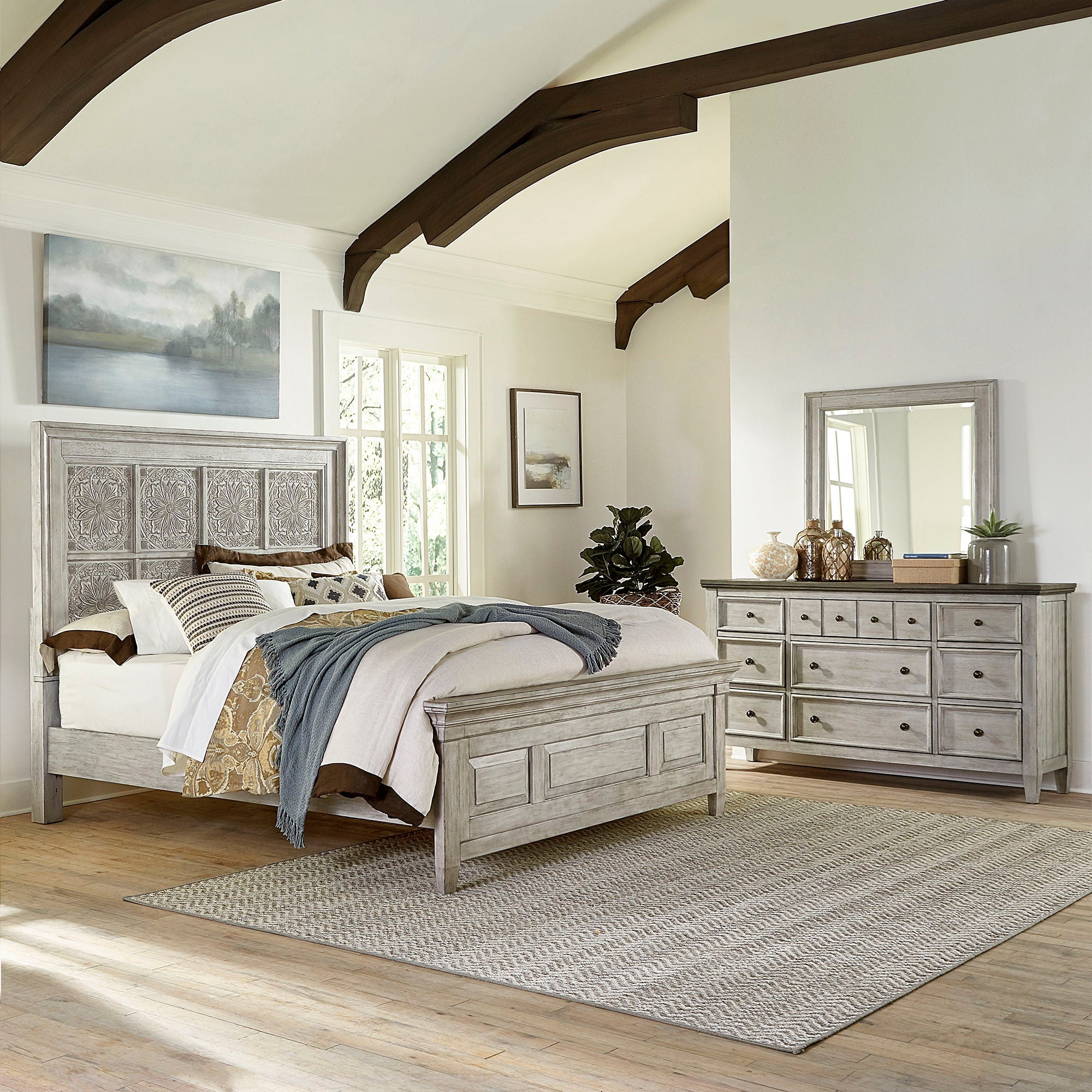 Liberty Furniture Heartland - Farmhouse - Panel Bed, Dresser & Mirror Set | Meri Furniture
