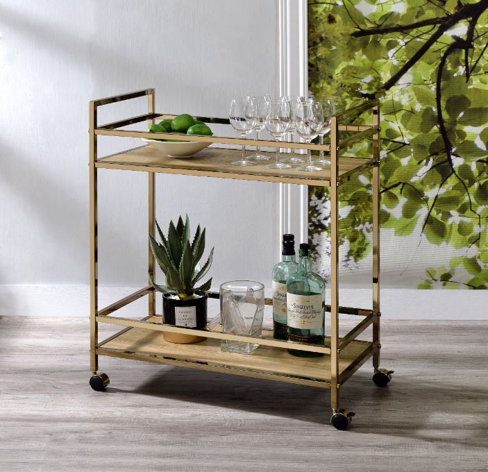 ACME Barb - Serving Cart - Natural & Champagne Finish | Meri Furniture