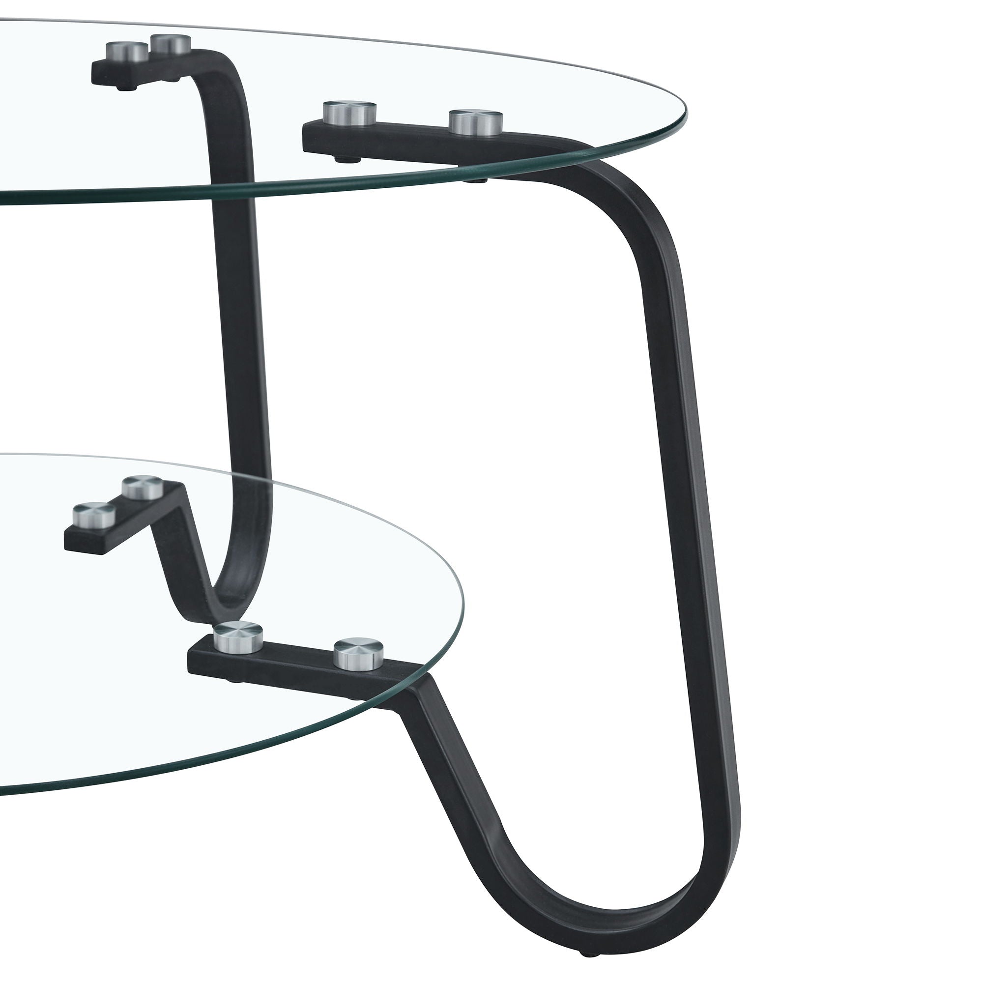 Retro Minimalist Style Metal Frame Double Layer Tempered Glass Coffee Table