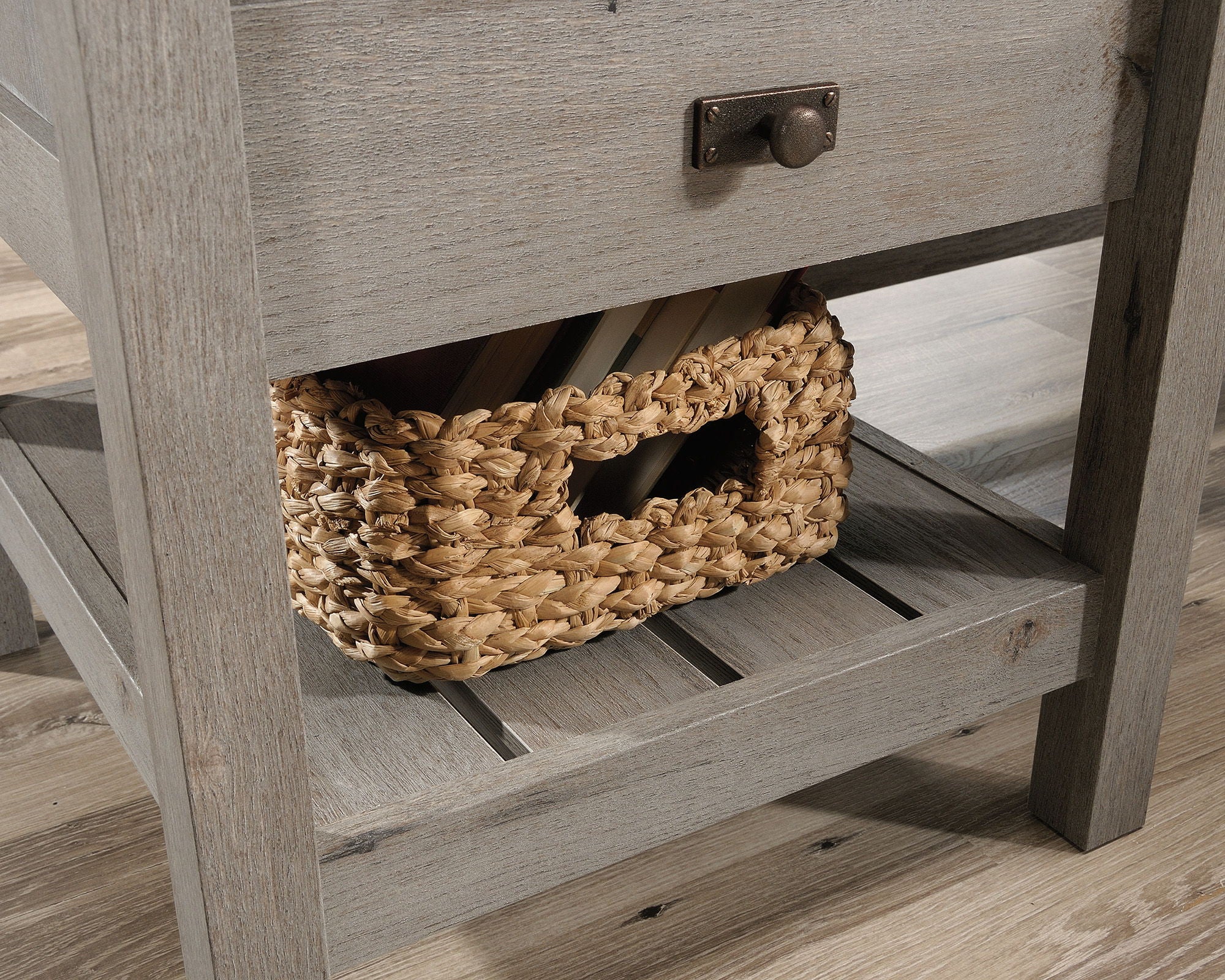 Wood L-Shaped Desk in Mystic Oak Finish