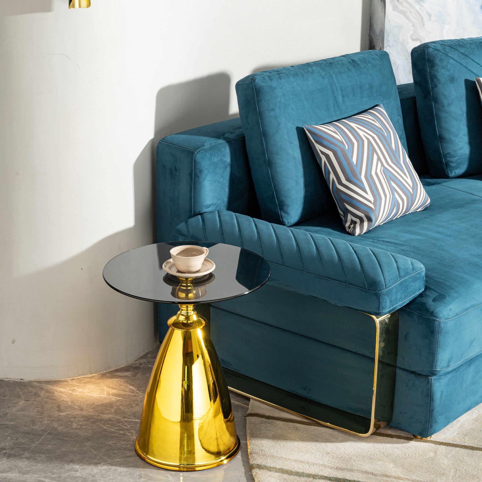 Modern Living Room Coffee Table With Tempered Glass Carbon Steel - Gold