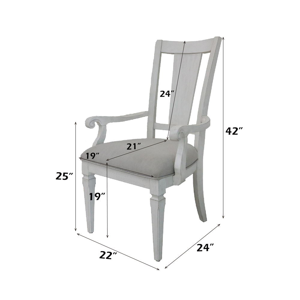 Katia - Arm Chair Set of 2) - Light Gray Linen & Weathered White