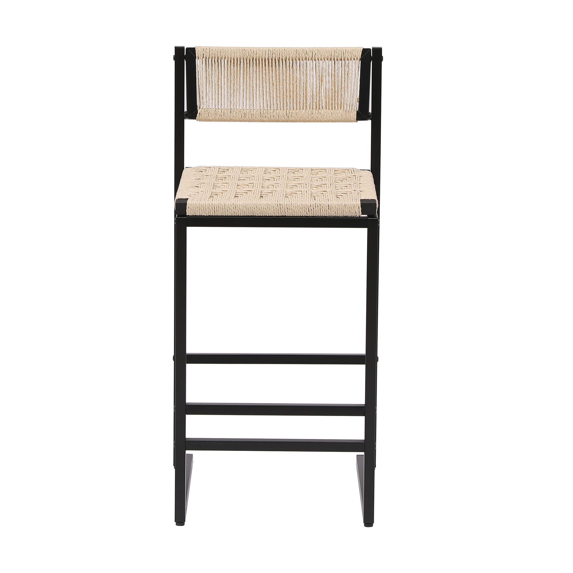 Style B, Woven Bar Stools With Backrest, Paper Rope Weave Dining Chairs For Kitchen Island - Creamy White