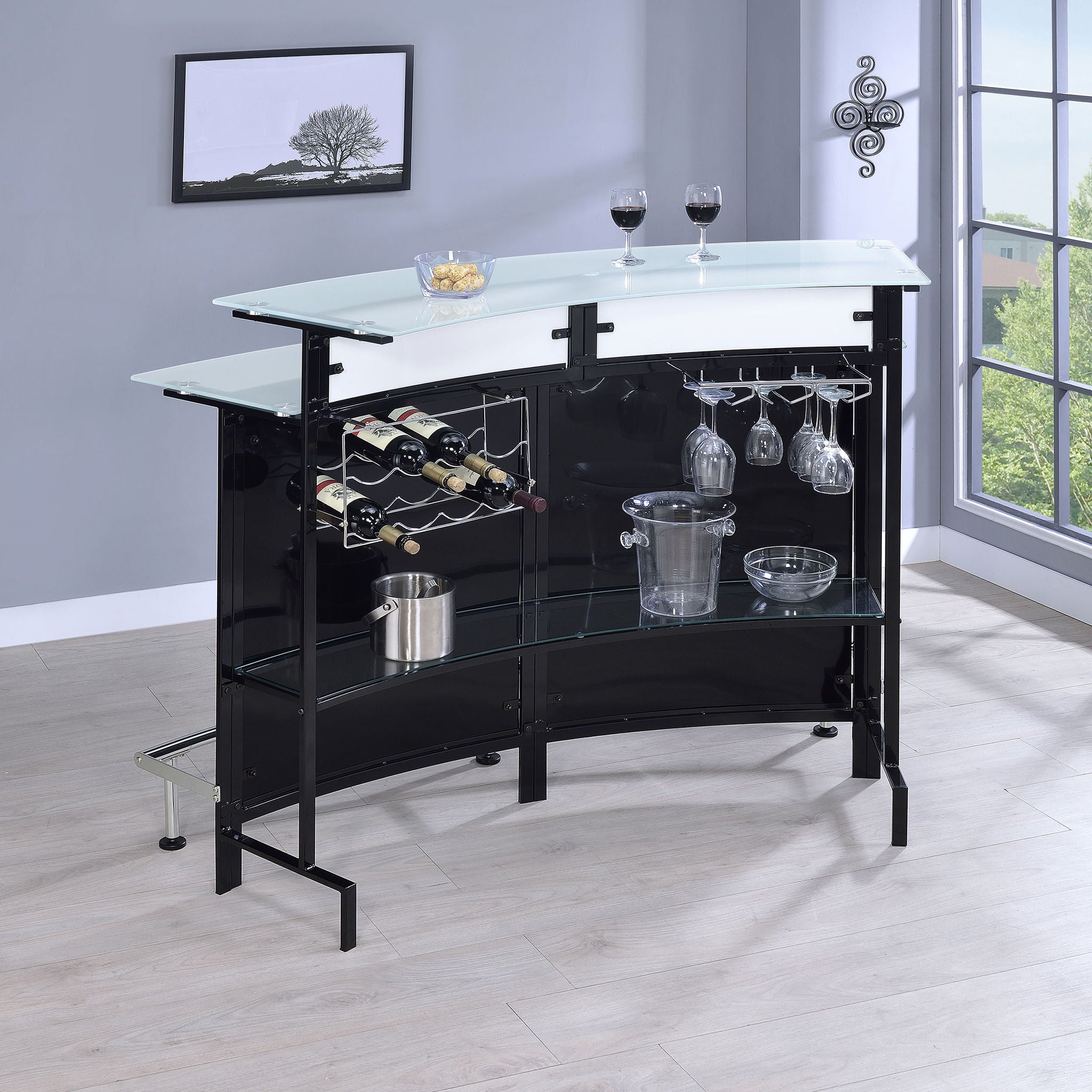 Keystone - Home Bar With Stemware & Wine Storage - Black