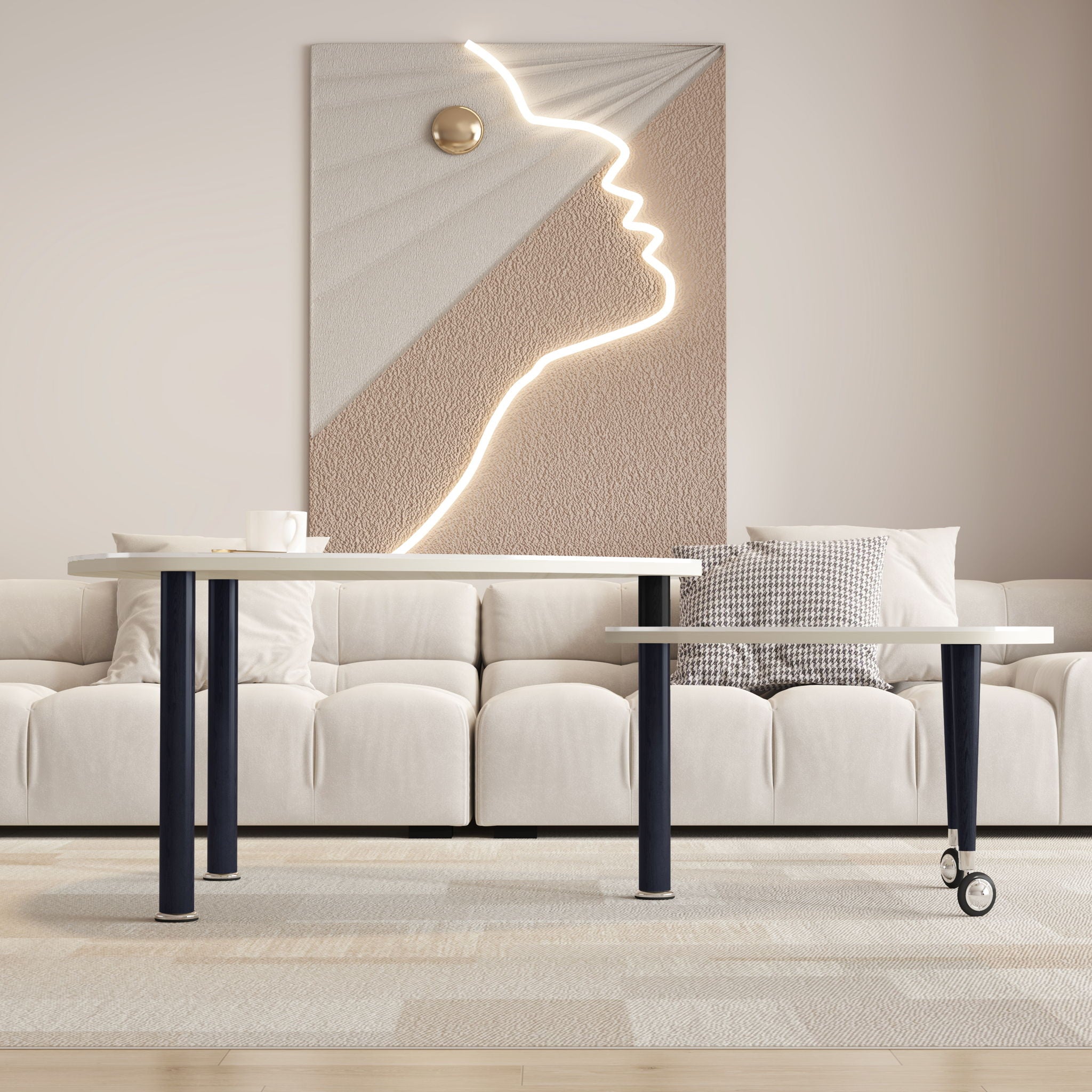 360 Degree Rotatable Coffee Table With Solid Legs