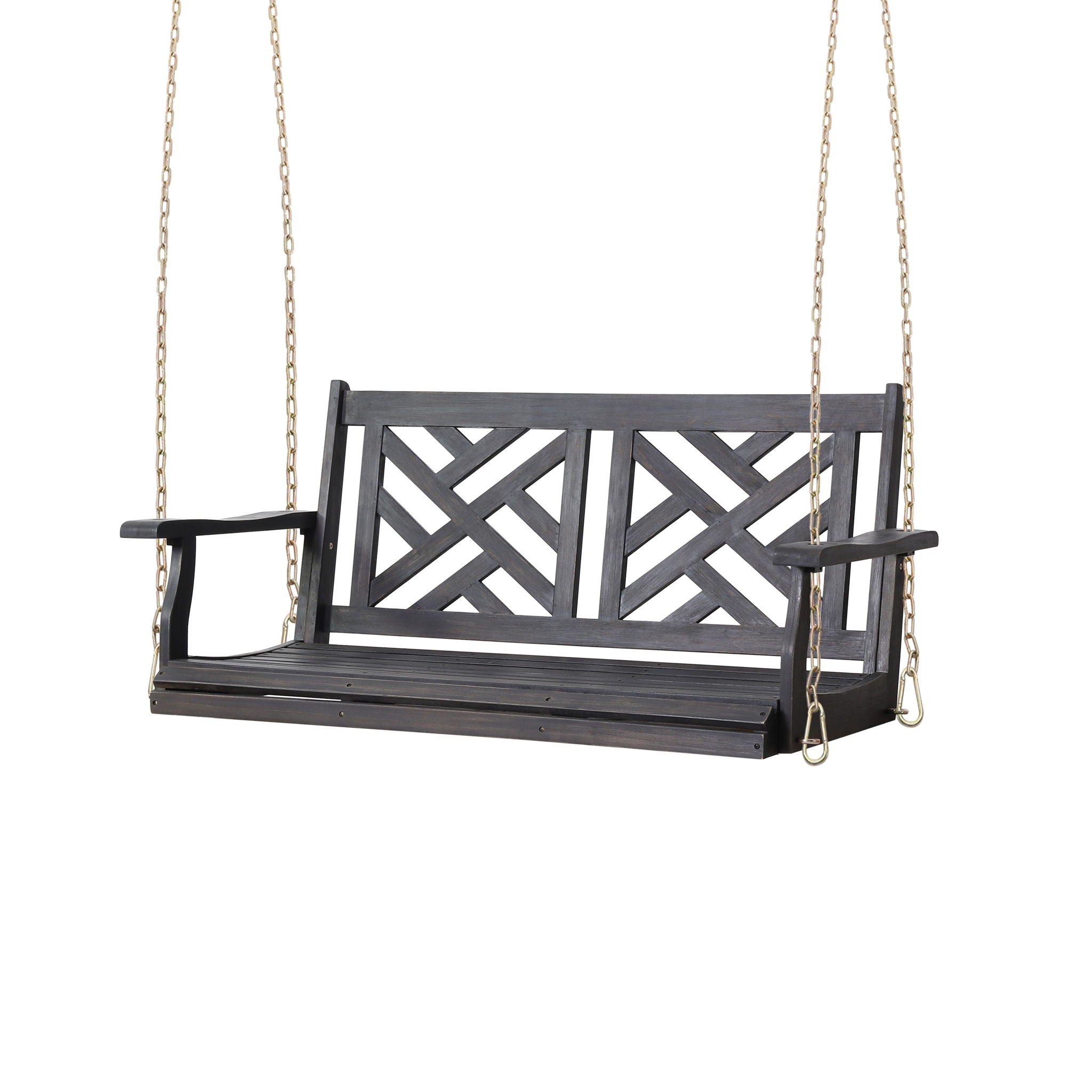 Alejandro - Acacia Wood Porch Swing With Slat Panel Seating