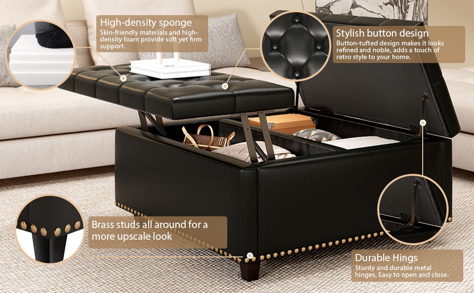 Large Square Storage Ottoman With 2 Storage Doors