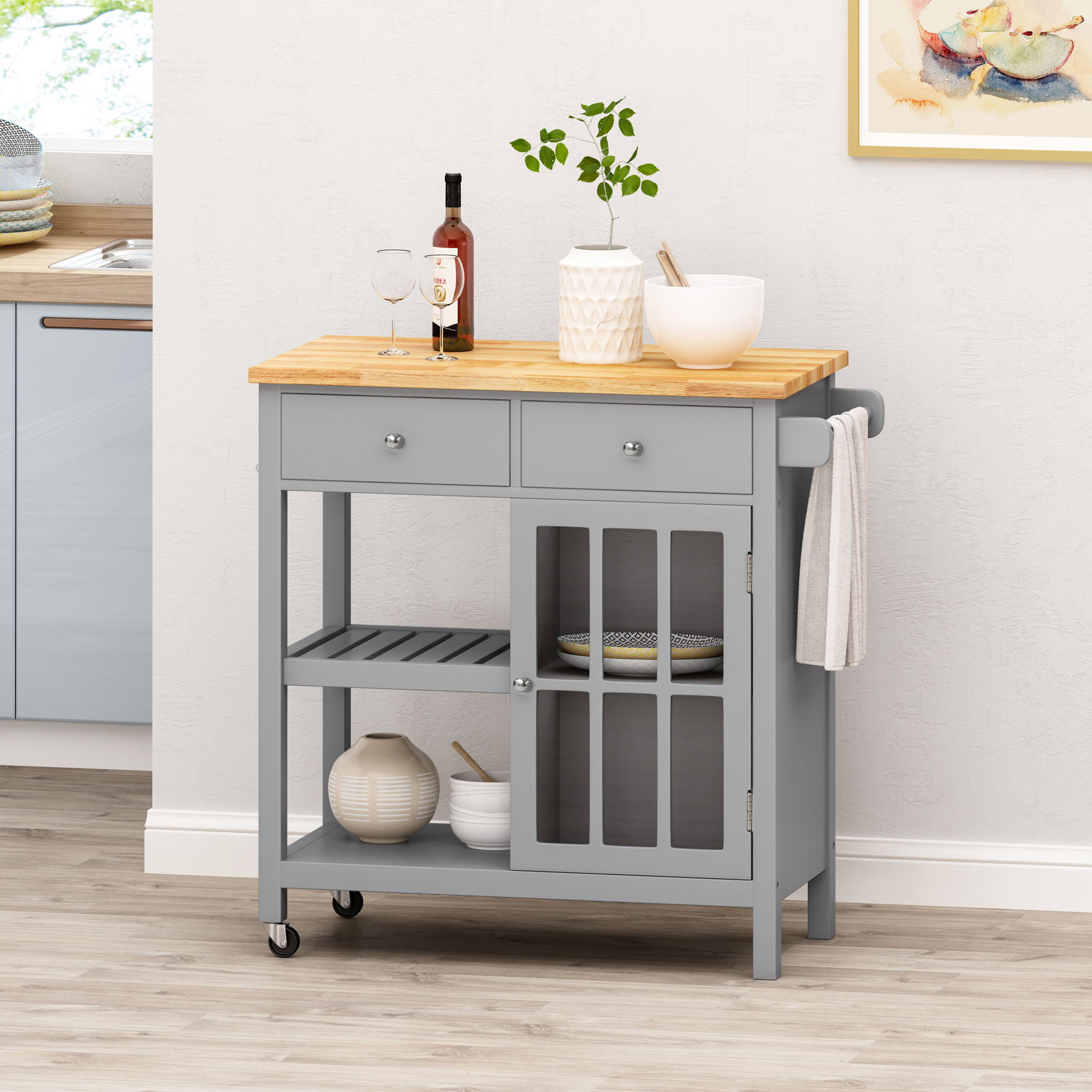 Aidah - Contemporary Kitchen Cart With Wheels - Gray