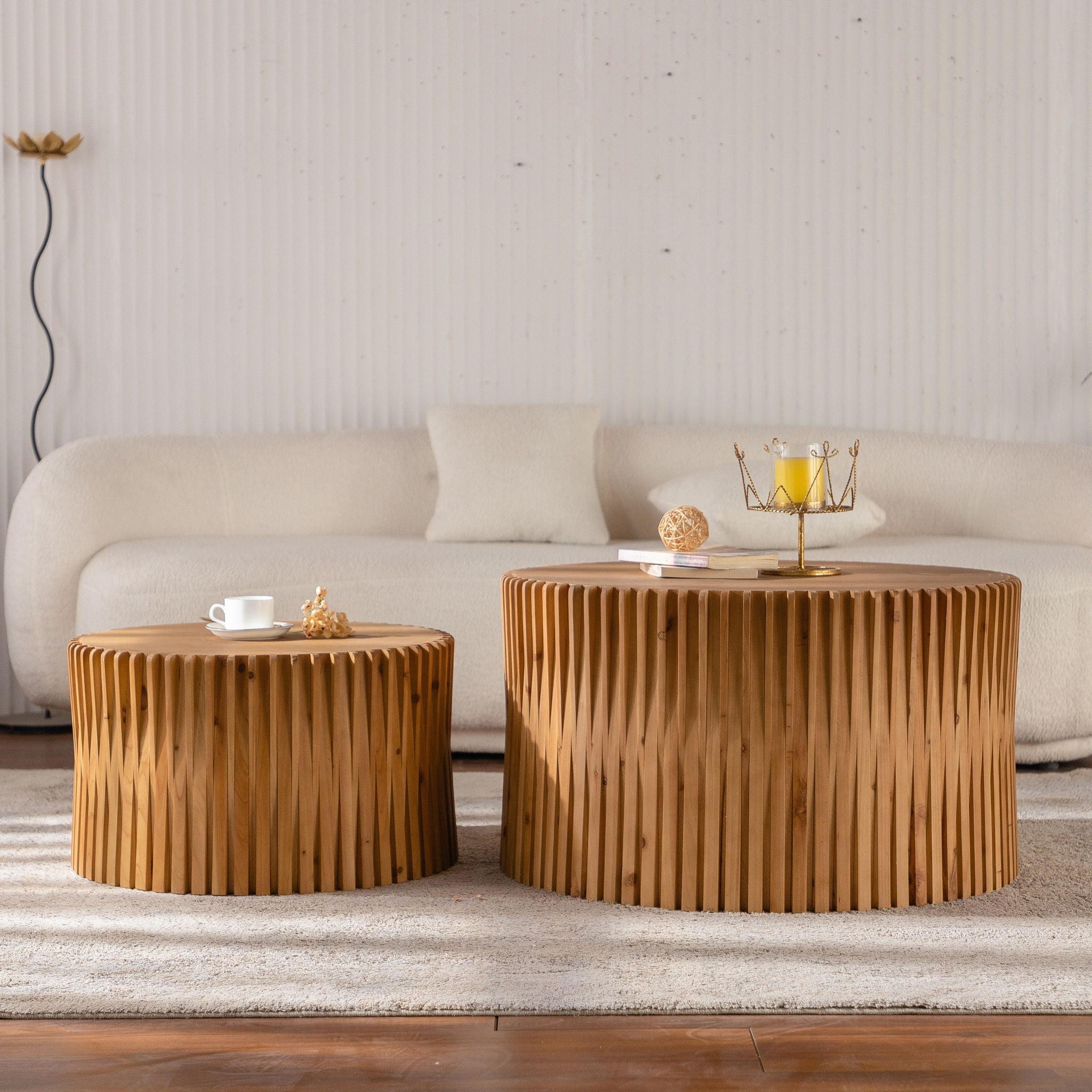 Cylindrical Coffee Table With Vertical Texture Relief