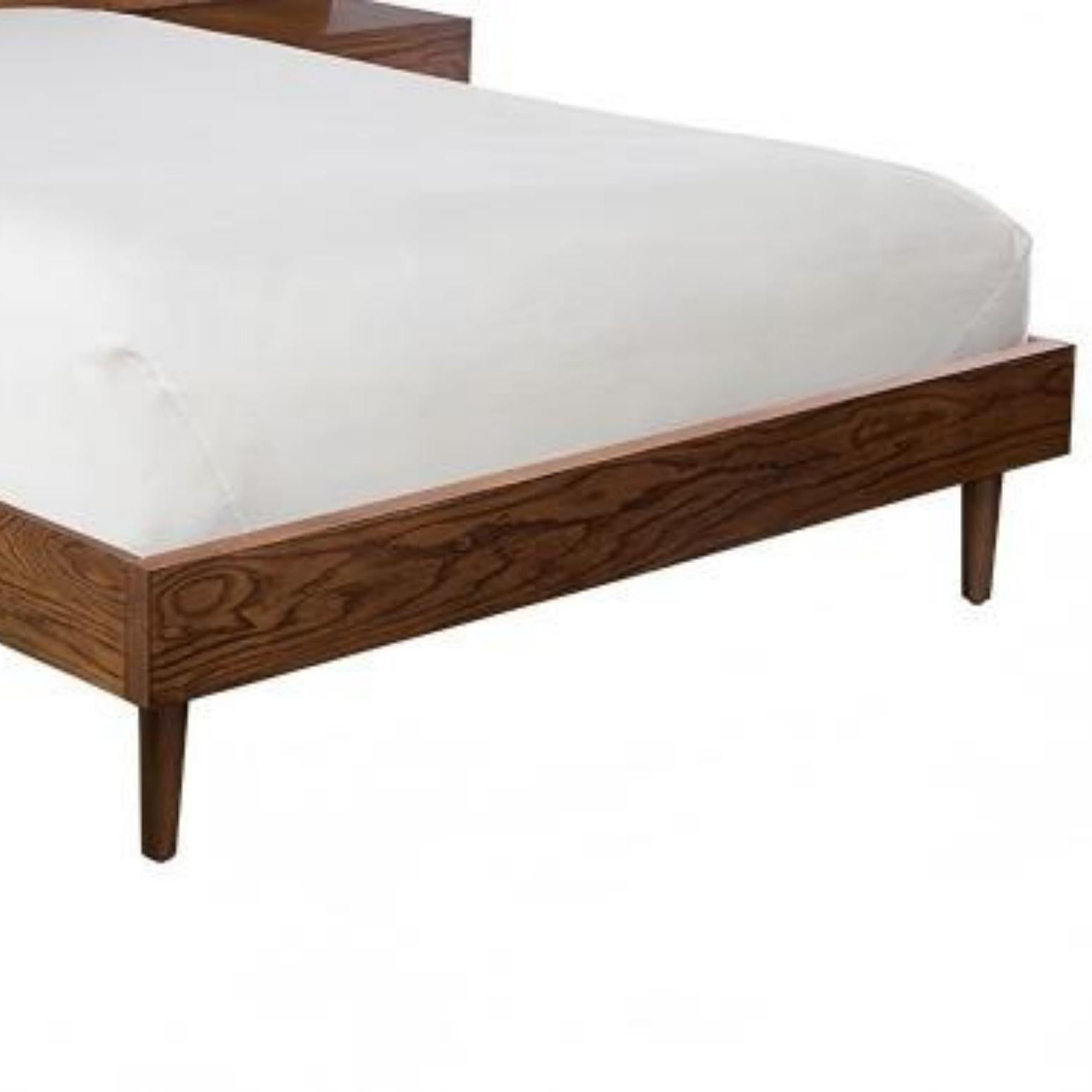 Queen Size Bed With Attached Nightstands And Hidden Storage - Pecan
