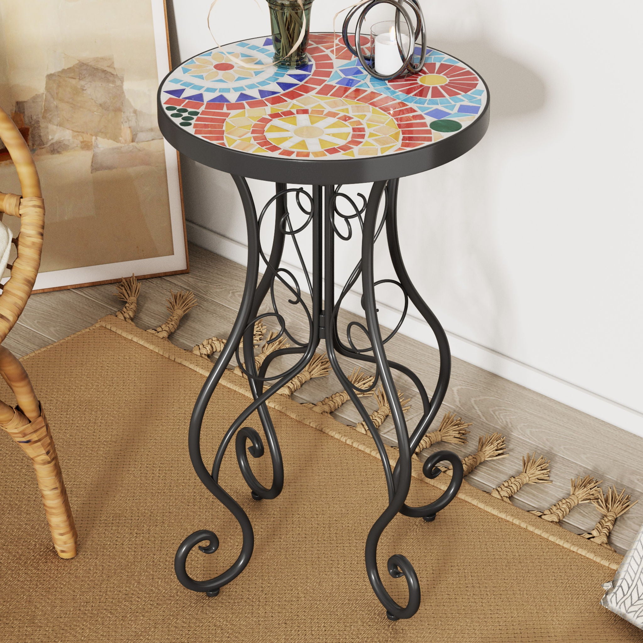 Colorful Outdoor Side Table With Ceramic Tile Top