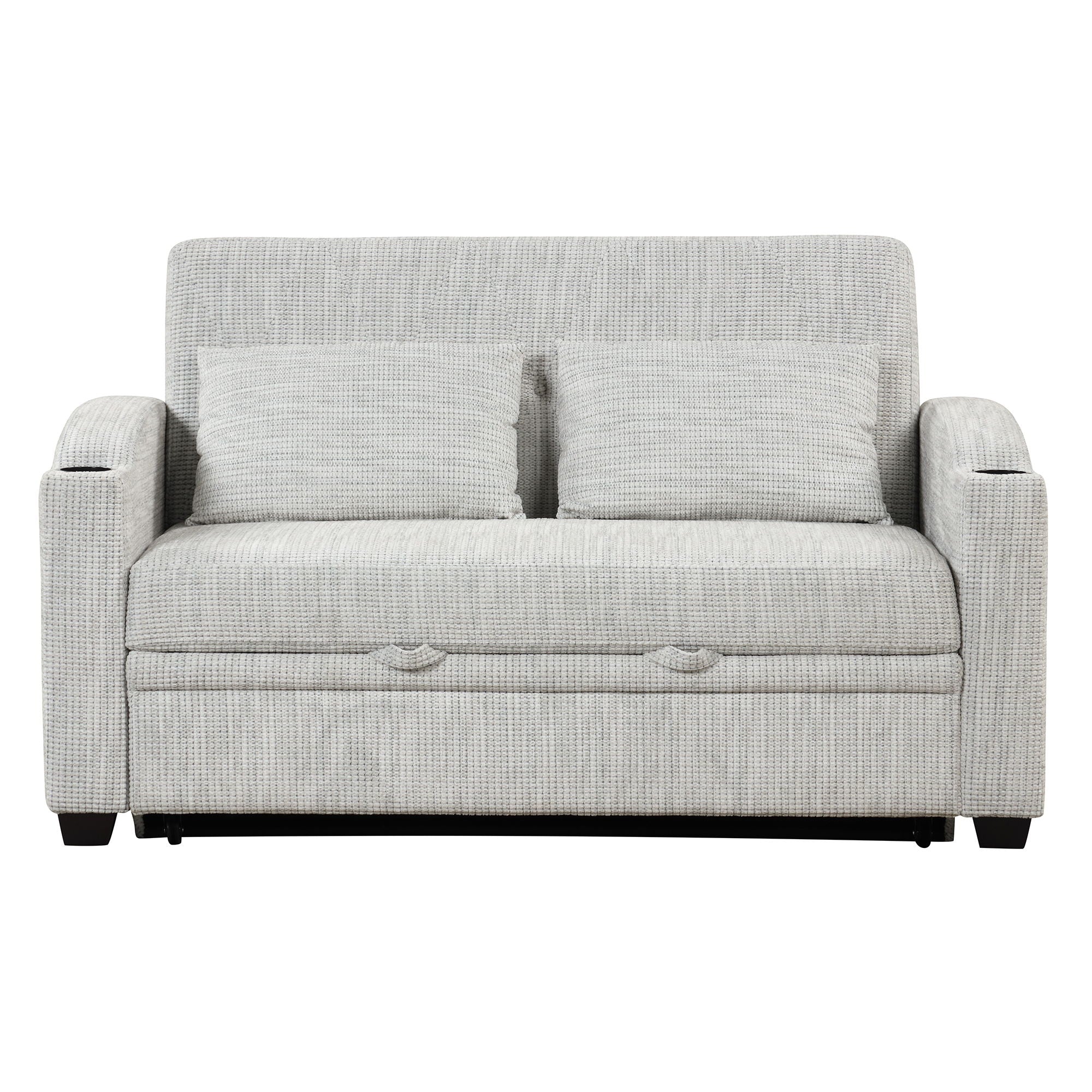 Pull Out Loveseat Sofa With Adjsutable Backrest, 2 Pillows, Cup Holders, USB Ports For Living Room