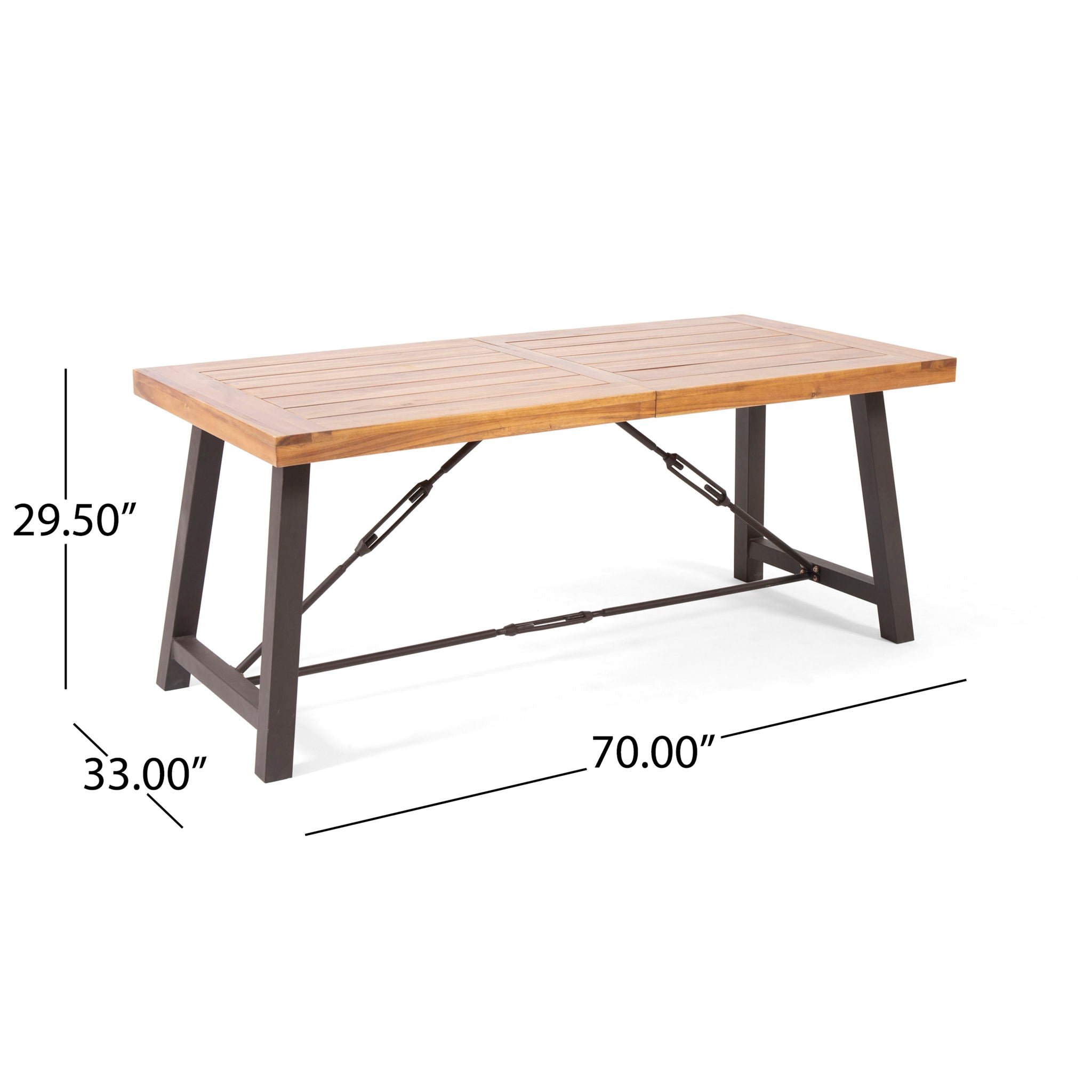 Outdoor Dining Table With Slat Wooden Panel And Turnbuckle Accents - Teak