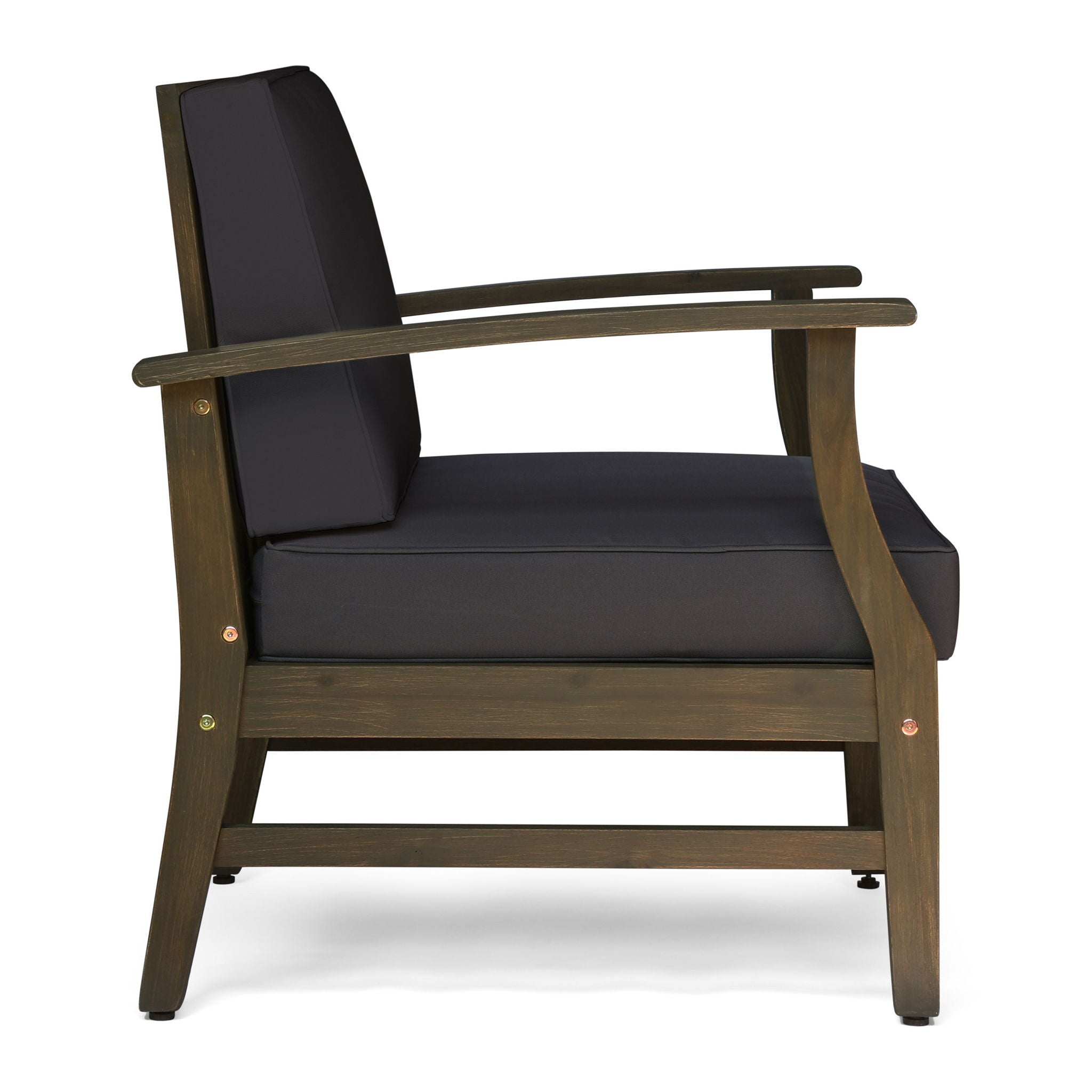 Enchanting Outdoor Club Chair With Slat Panel Design And Water Resistant Cushion - Dark Gray