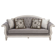 Florian - Sofa With 4 Pillows - Gray Fabric & Antique White