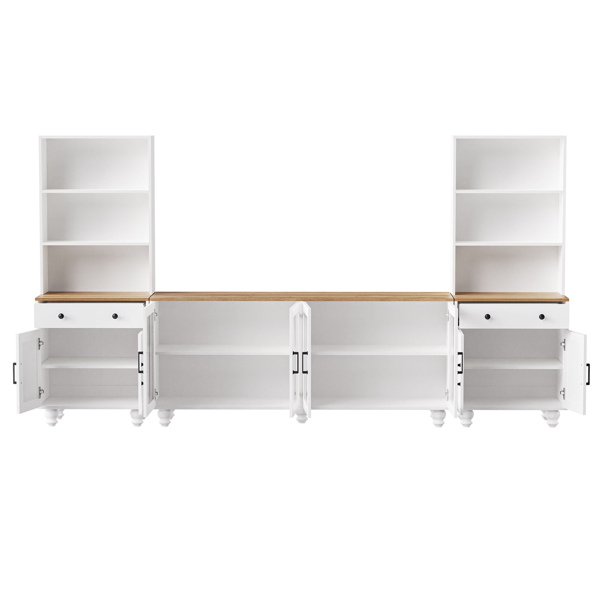 Farmhouse TV Stand With Solid Wood Gourd Shaped Legs For TVs Up To 70"