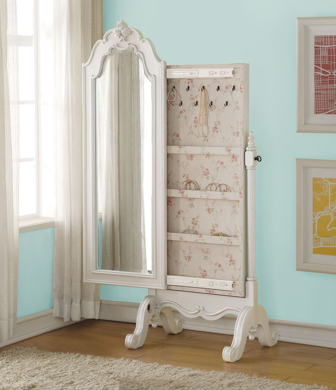 ACME Edalene - Jewelry Armoire - Pearl White | Meri Furniture