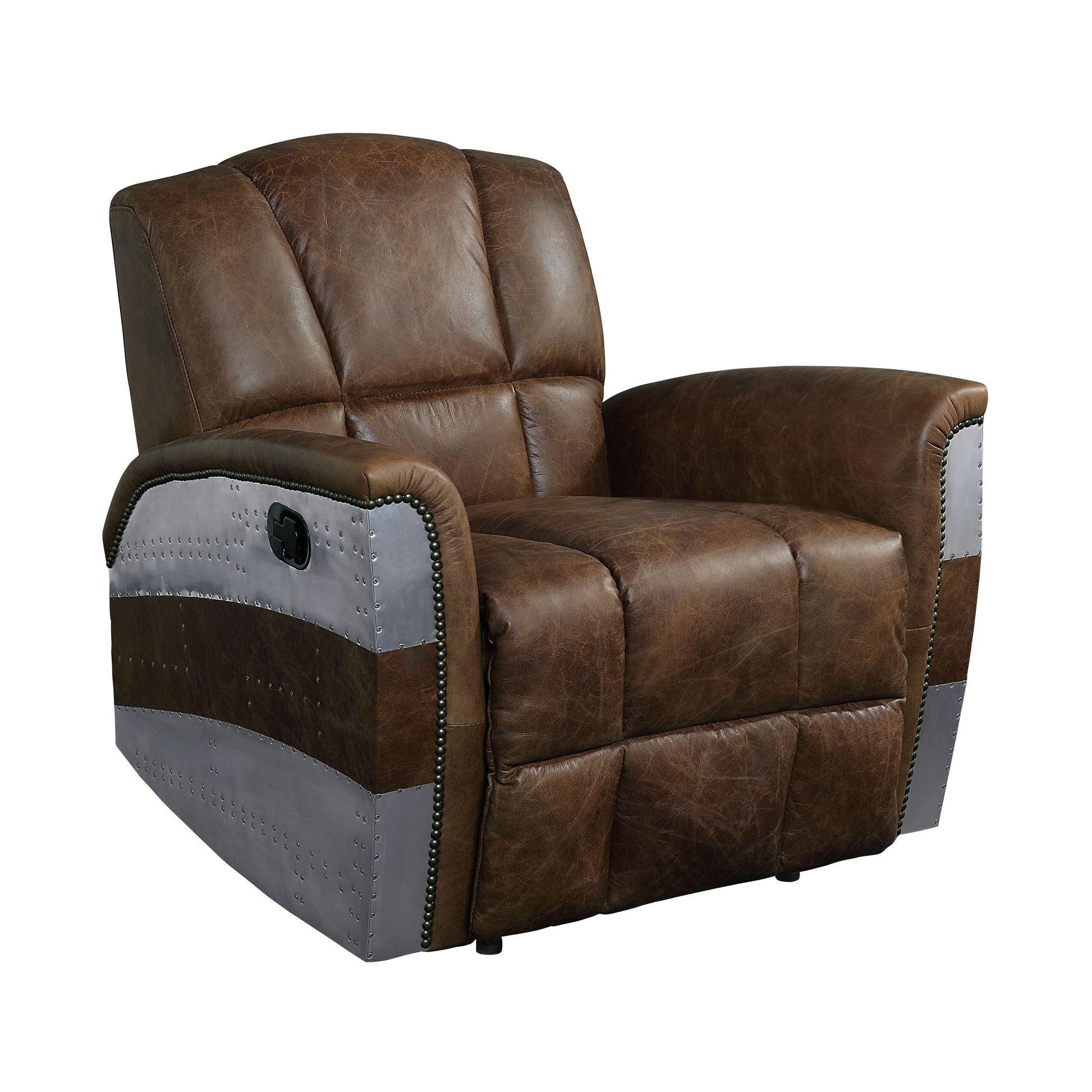 ACME Brancaster - Recliner - Retro Brown Top Grain Leather & Aluminum | Meri Furniture