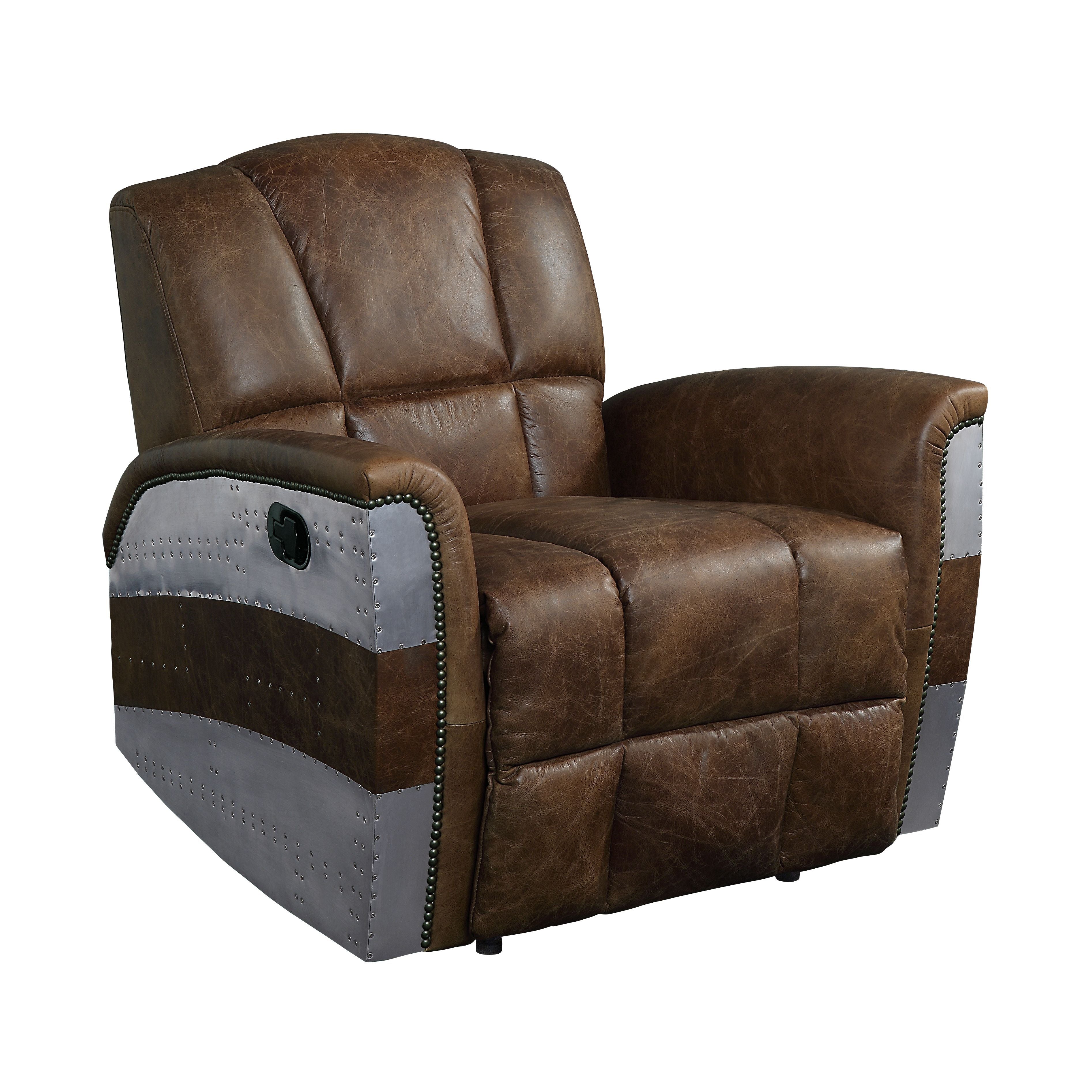 ACME Brancaster - Recliner - Retro Brown Top Grain Leather & Aluminum | Meri Furniture